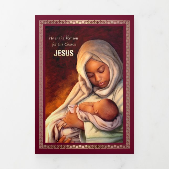 Merry Christmas. African American Nativity Art Tri-Fold Holiday Card (Cover)