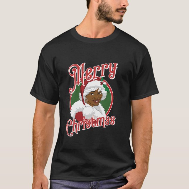 Merry Christmas African American Santa Black Mrs C T-Shirt (Front)