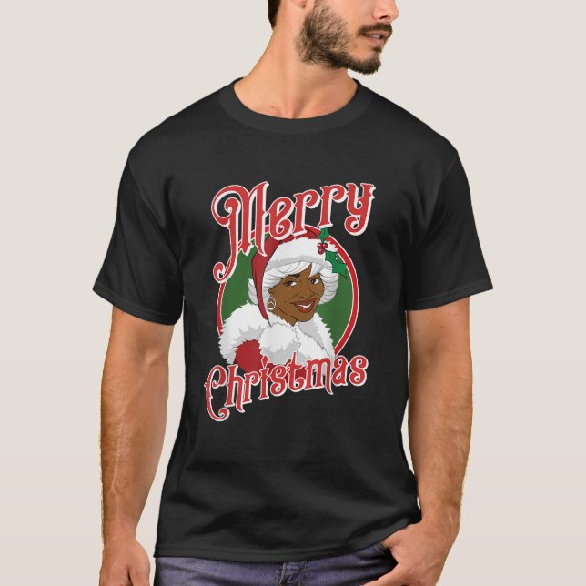 Merry Christmas African American Santa Black Mrs C T-Shirt (Front)