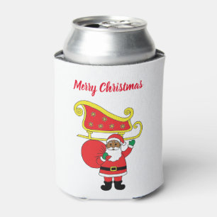 Merry Christmas African American Santa Claus Can Cooler