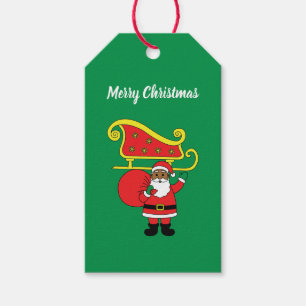 Merry Christmas African American Santa Claus Green Gift Tags