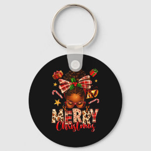 Merry Christmas Afro Messy Bun Xmas 2025 Woman Gir Key Ring