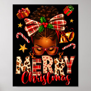 Merry Christmas Afro Messy Bun Xmas 2025 Woman Gir Poster