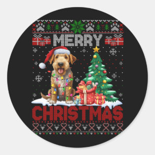 Merry Christmas Airedale Terrier Dog Lover Ugly Xm Classic Round Sticker