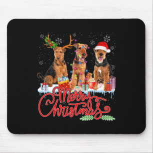 Merry Christmas Airedale Terrier Santa Reindeer Li Mouse Pad