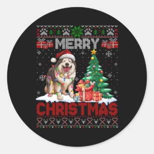Merry Christmas Alaskan Malamute Dog Lover Ugly Xm Classic Round Sticker