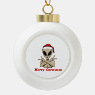 Merry Christmas Alien Ceramic Ball Christmas Ornament