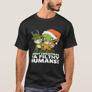 Merry Christmas Alien Face Mask Alien Santa Xmas T-Shirt