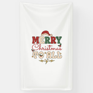 Merry Christmas All Santa Hat Lightning Stars Banner
