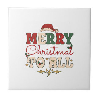 Merry Christmas All Santa Hat Lightning Stars Ceramic Tile