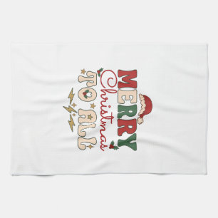 Merry Christmas All Santa Hat Lightning Stars Tea Towel