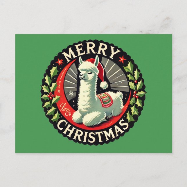 Merry Christmas Alpaca Artwork Christmas Artwork   Postcard (Front)