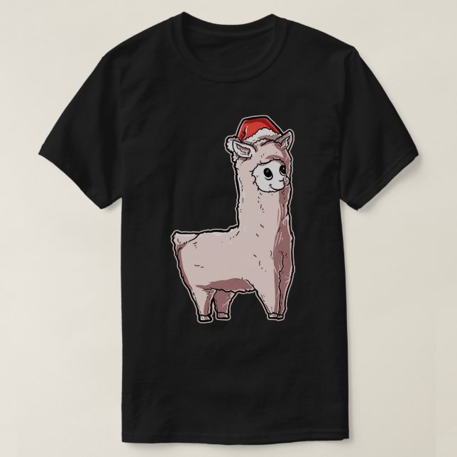 Merry Christmas Alpaca Santas Hat Llama 1 T-Shirt (Design Front)