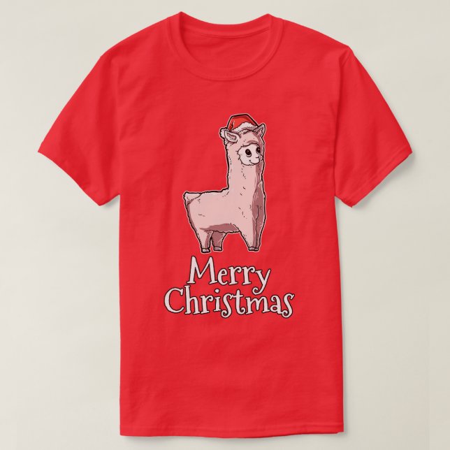 Merry Christmas Alpaca Santas Hat Llama T-Shirt (Design Front)