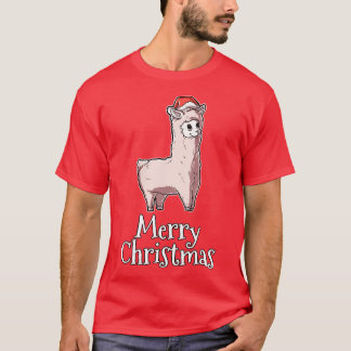 Merry Christmas Alpaca Santas Hat Llama T-Shirt