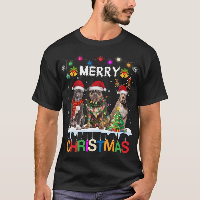 Merry Christmas American Bully Santa Christmas Tre T-Shirt (Front)