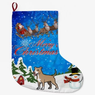 Merry Christmas American Pitbull Terrier Large Christmas Stocking