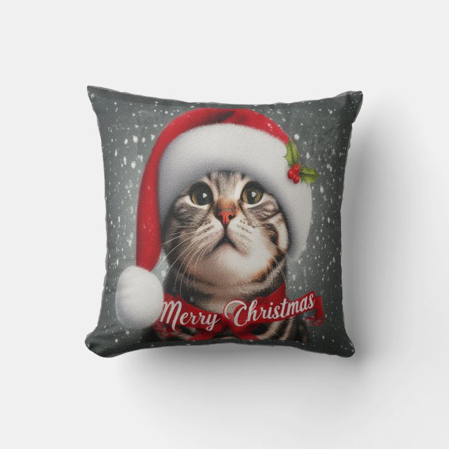 Merry Christmas American shorthair Cat , Santa Cat Cushion (Front)