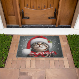 Merry Christmas American shorthair Cat , Santa Cat Doormat