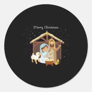 Merry Christmas &amp; Nativity Scene Christian Fai Classic Round Sticker