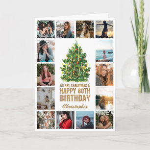 Merry Christmas and 80th Happy Birthday Photo Card