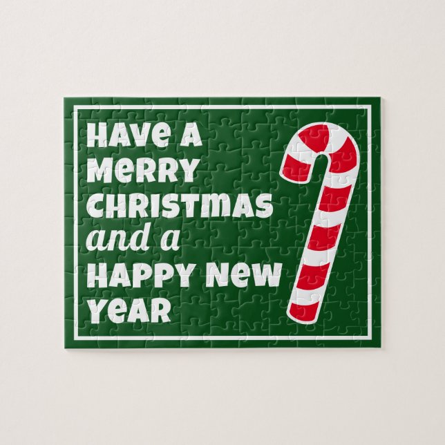 Merry Christmas and a Happy New Year Candy Cane Jigsaw Puzzle (Horizontal)