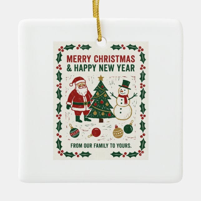 Merry Christmas and a Happy New Year Ceramic Ornament (Front)