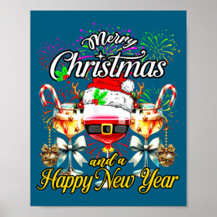 Merry Christmas And A Happy New Year Firework Wine Poster