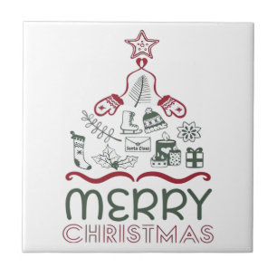 Merry Christmas and Christmas tree Classic Ceramic Tile