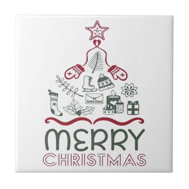 Merry Christmas and Christmas tree Classic Ceramic Tile (Front)