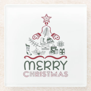 Merry Christmas and Christmas tree Classic Glass Coaster