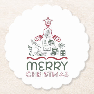 Merry Christmas and Christmas tree Classic Paper Coaster