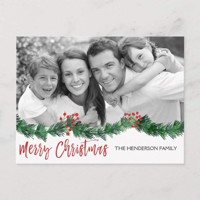 Merry Christmas and Garland Script Photo Card (Front)