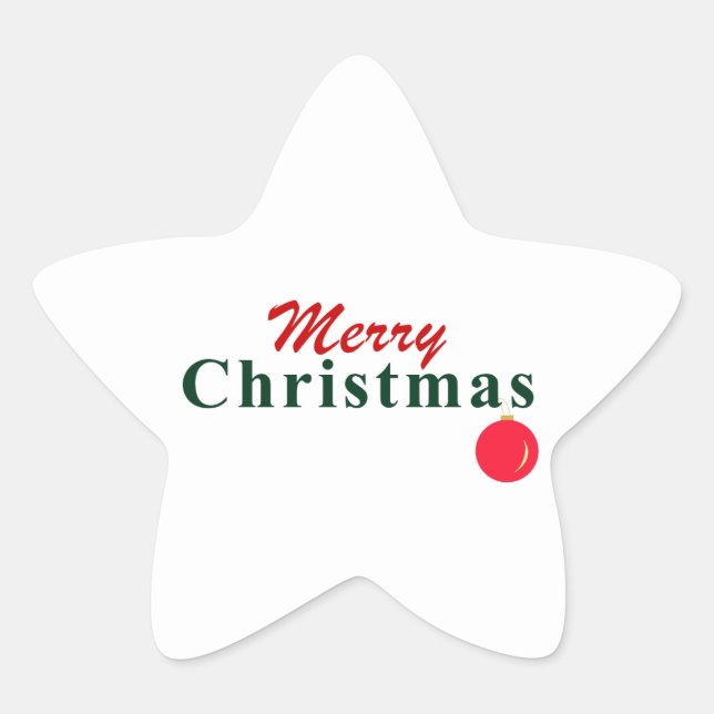Merry Christmas and Hanging Ornament Elegant, Fun Star Sticker (Front)
