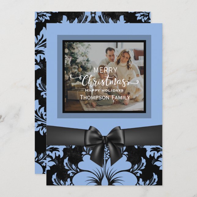 Merry Christmas and happy holidays, black bow Invitation (Front/Back)