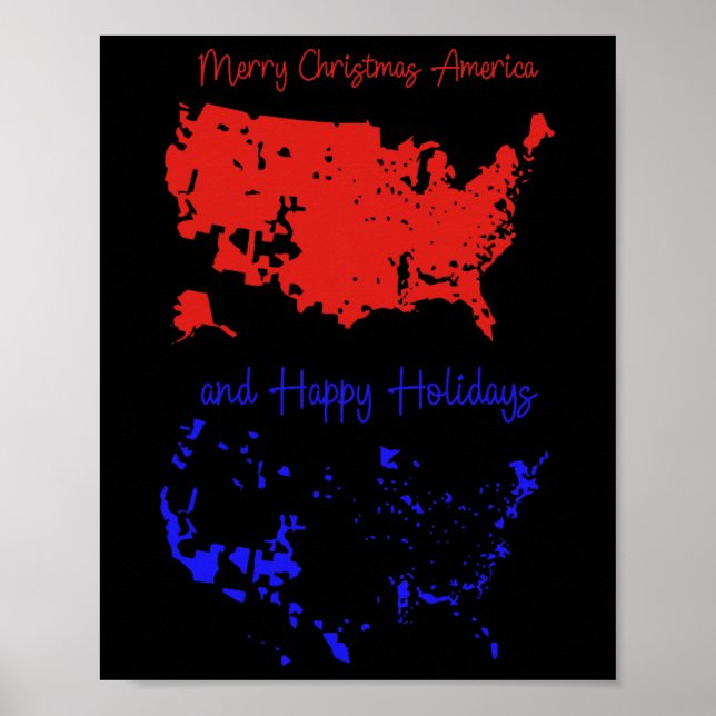 Merry Christmas And Happy Holidays Festive Usa Map Poster (Front)