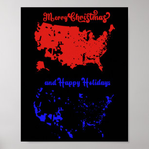Merry Christmas And Happy Holidays Festive Usa Map Poster