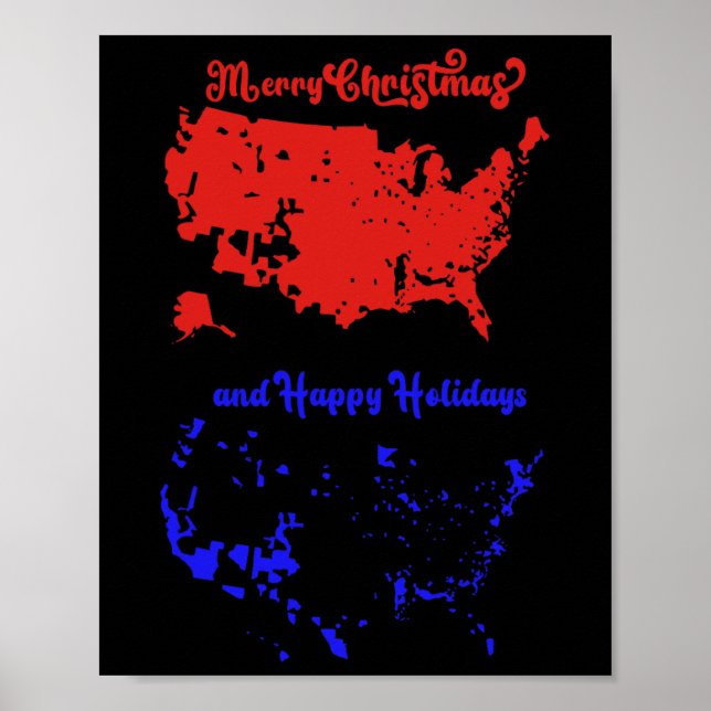 Merry Christmas And Happy Holidays Festive Usa Map Poster (Front)