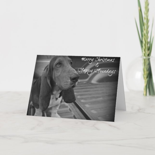 Merry Christmas and Happy Houndays - Bassett Hound Holiday Card (Front)