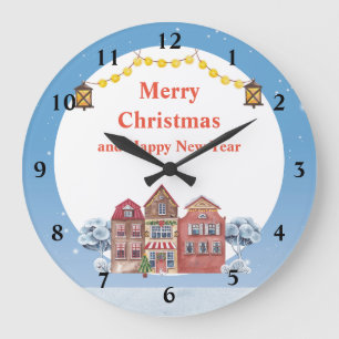 Merry Christmas and Happy New Year 10.75" Round Large Clock