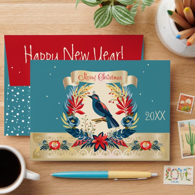Merry Christmas and Happy New Year! 20XX Blue Bird Envelope (Desk)