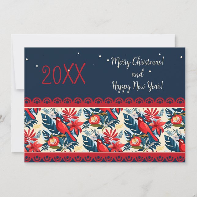 Merry Christmas and Happy New Year! 20XX Blue Bird Holiday Card (Front)