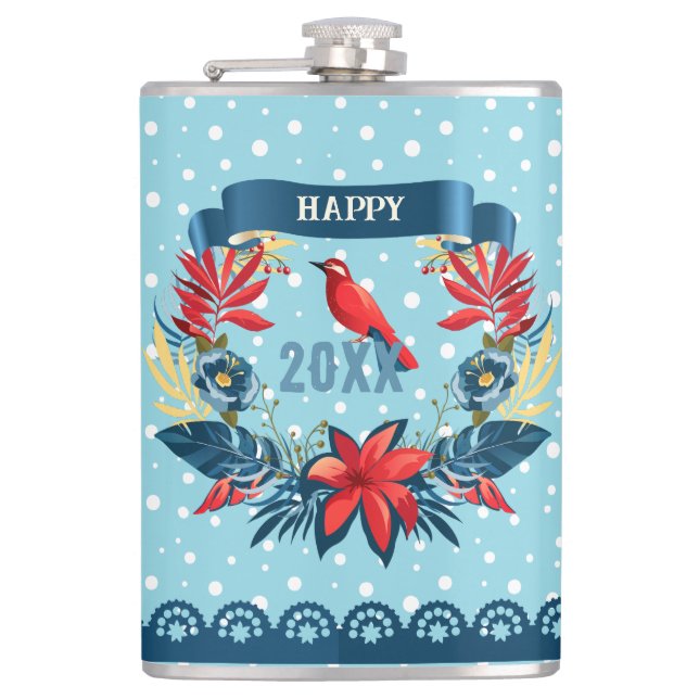 Merry Christmas and Happy New Year! 20XX Red Bird Hip Flask (Front)