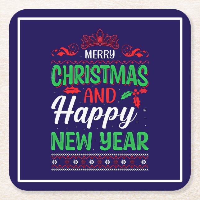Merry Christmas And Happy New Year-61064 Hoodie Square Paper Coaster (Front)