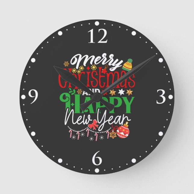 Merry Christmas And Happy New Year-67342 Round Clock (Front)