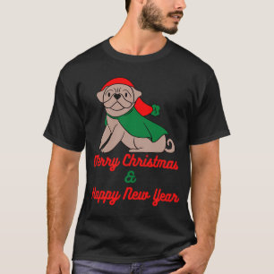 Merry Christmas And Happy New Year Bulldog Illustr T-Shirt