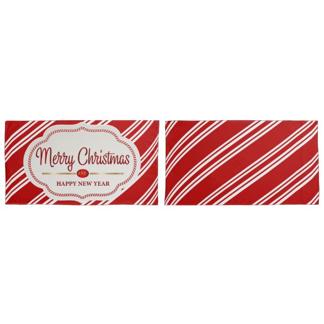 Merry Christmas And Happy New Year Candy Cane Pillowcase (Front-Set)