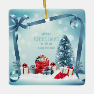 Merry Christmas and Happy New Year Ceramic Ornament