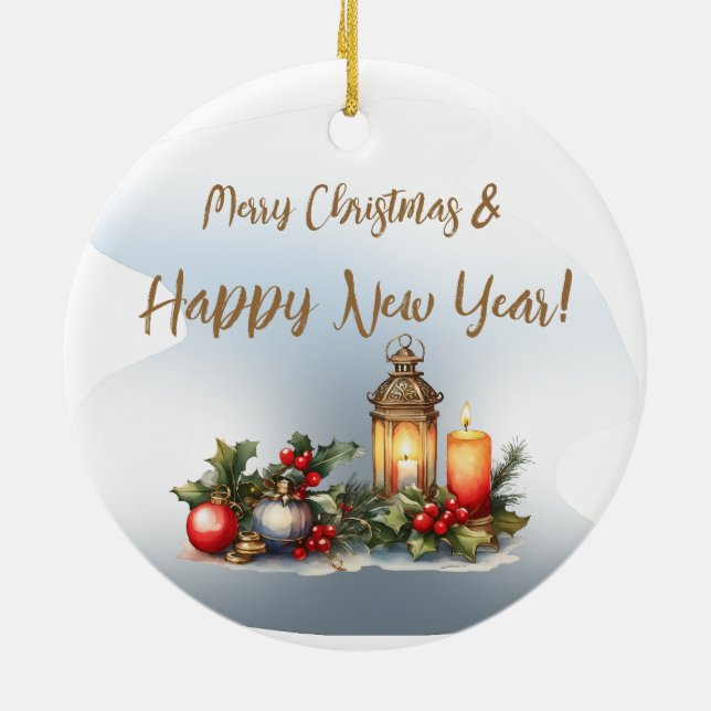 Merry Christmas and Happy New Year! Ceramic Ornament (Back)