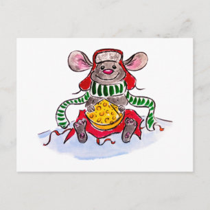 Merry Christmas and Happy New Year Cheese Mouse Postcard